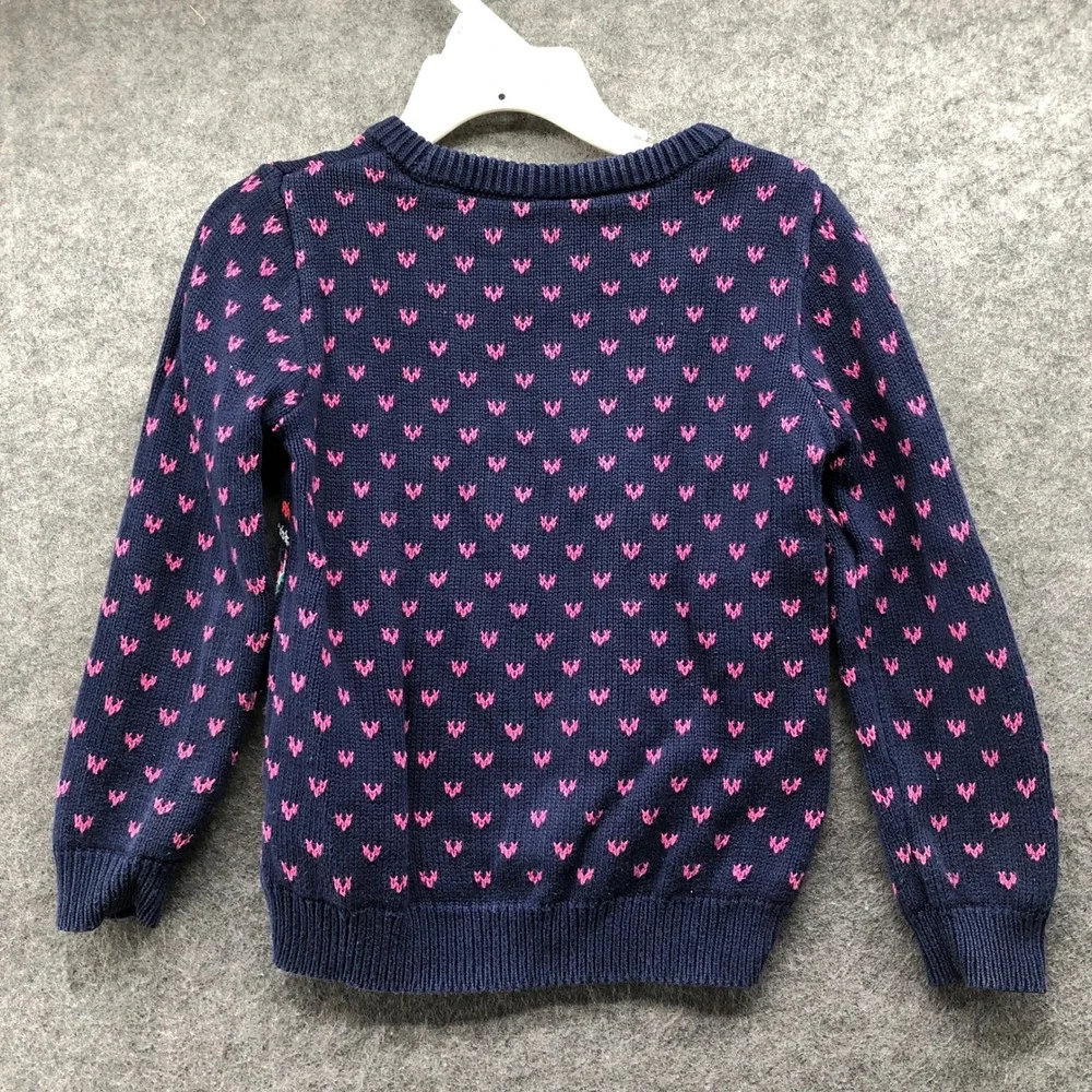 OshKosh B'gosh Girls 3T Fair Isle Unicorn Sweater Navy Blue Pink Cotton Blend